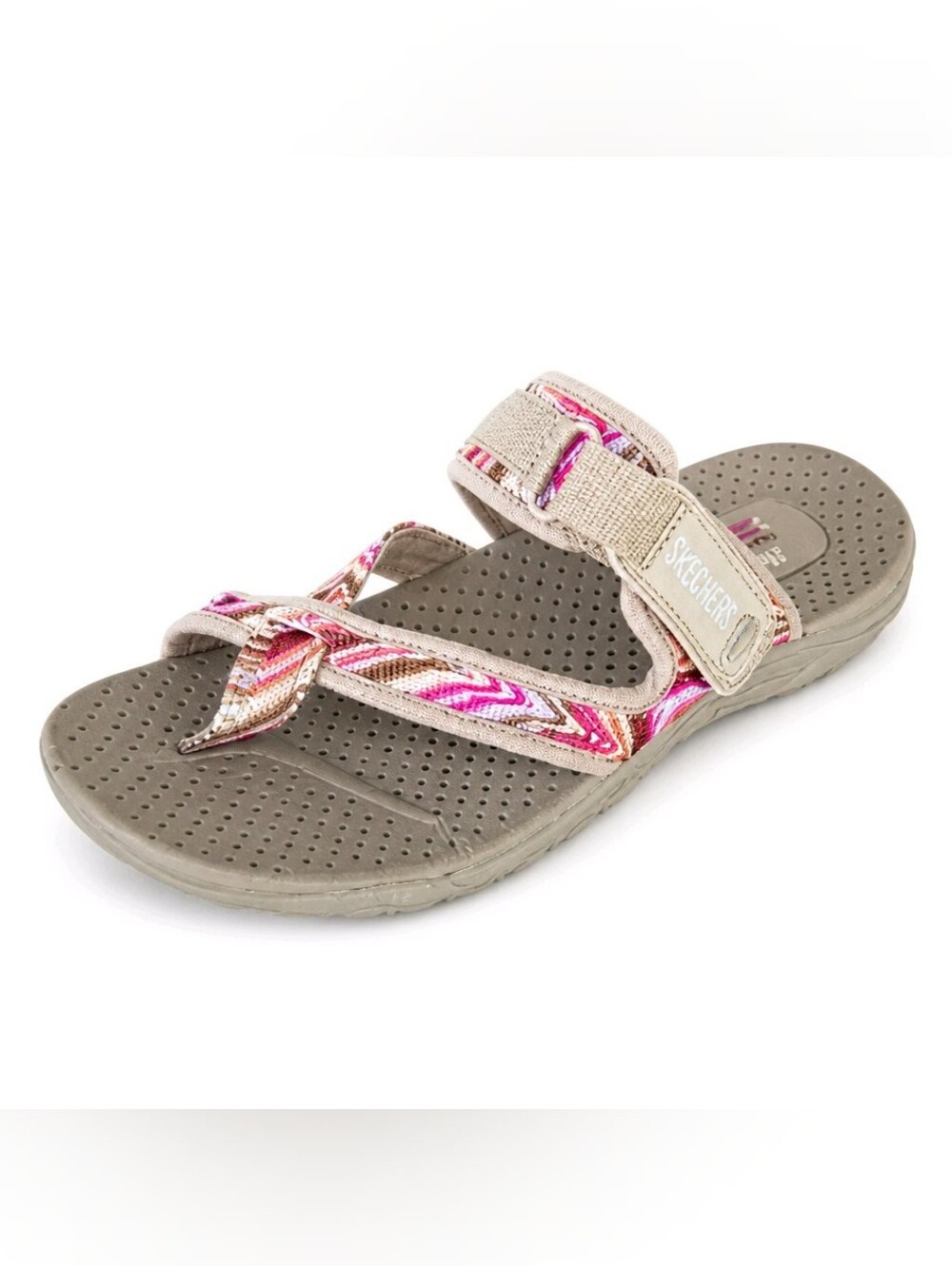 SKECHERS Slide Sandal with Pink Patterned Straps